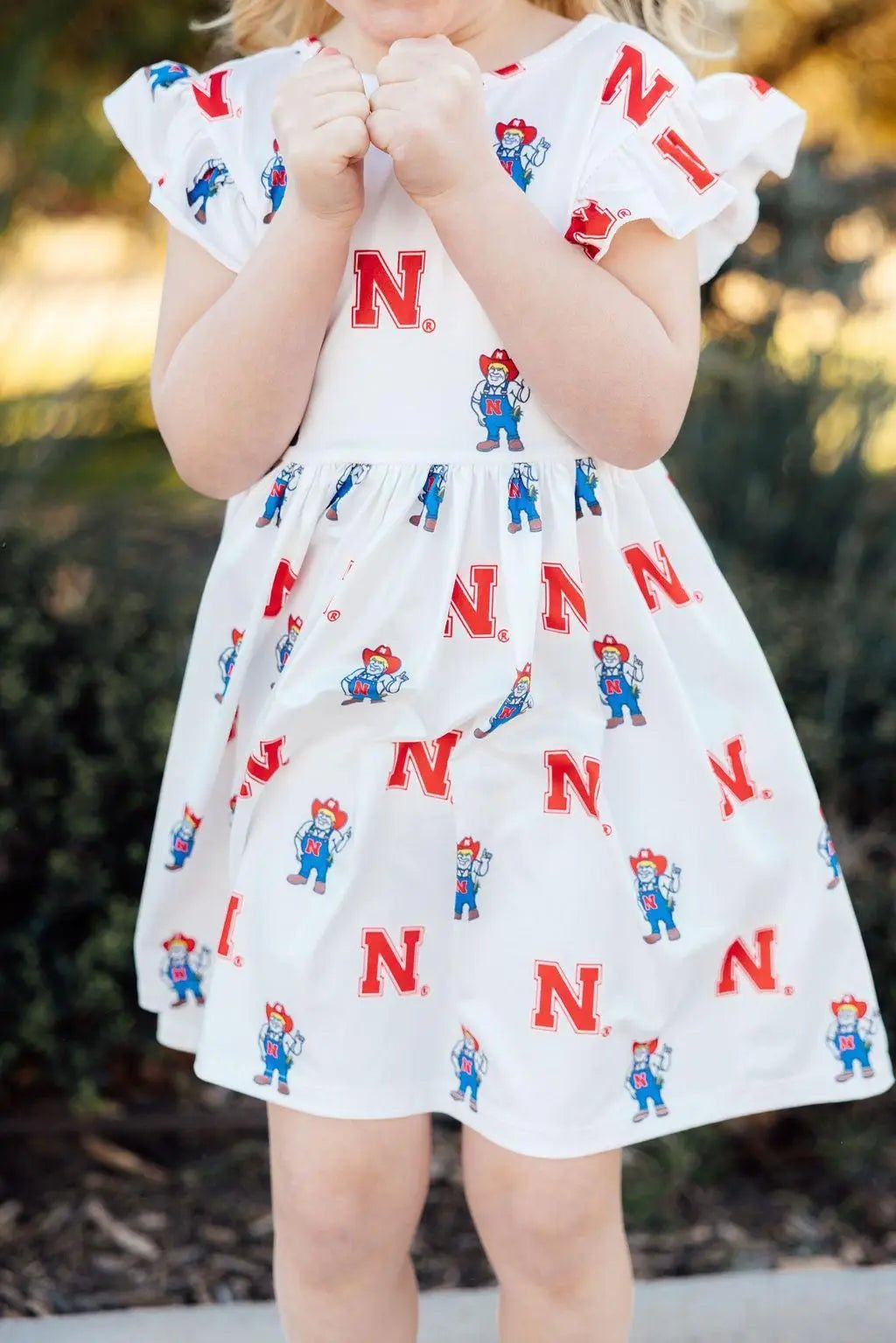 Mila & Rose ® Nebraska White Herbie Husker Flutter Twirl Dress - 