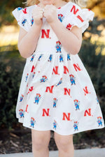 Mila & Rose ® Nebraska White Herbie Husker Flutter Twirl Dress - 