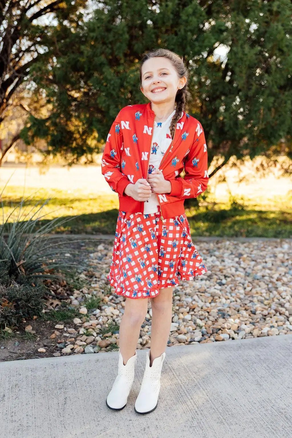 Mila & Rose ® Nebraska White Herbie Husker Ruffle Pocket Tee - 
