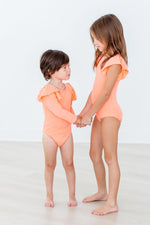 Mila & Rose ® Neon Coral S/S Flutter Sleeve LeotardEveretts Place