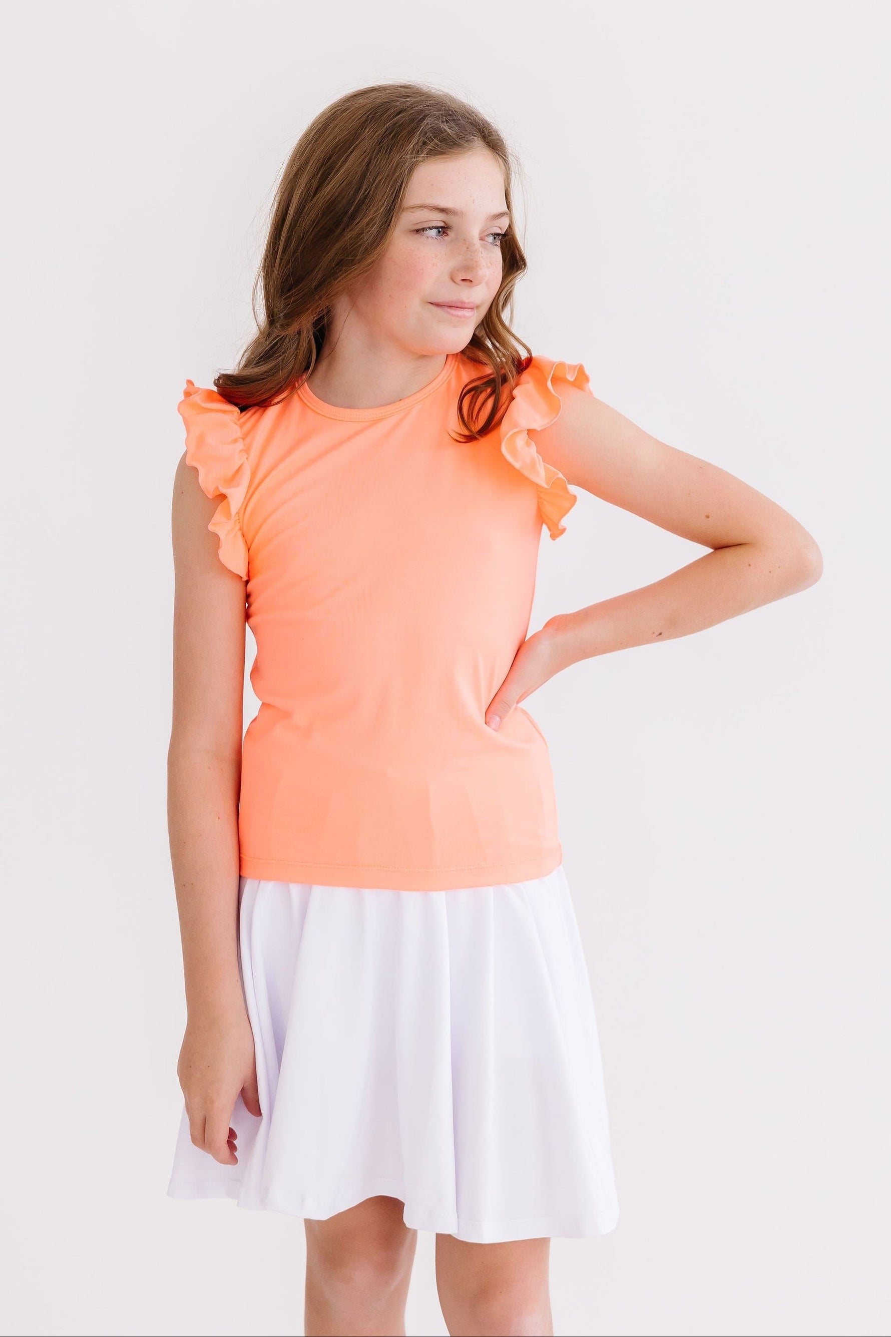 Mila & Rose ® Neon Coral S/S Ruffle Tee - 