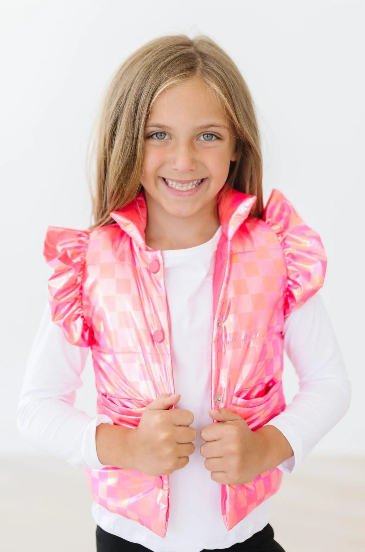 Mila & Rose ® Neon Pink Checker Puffer Vest - 