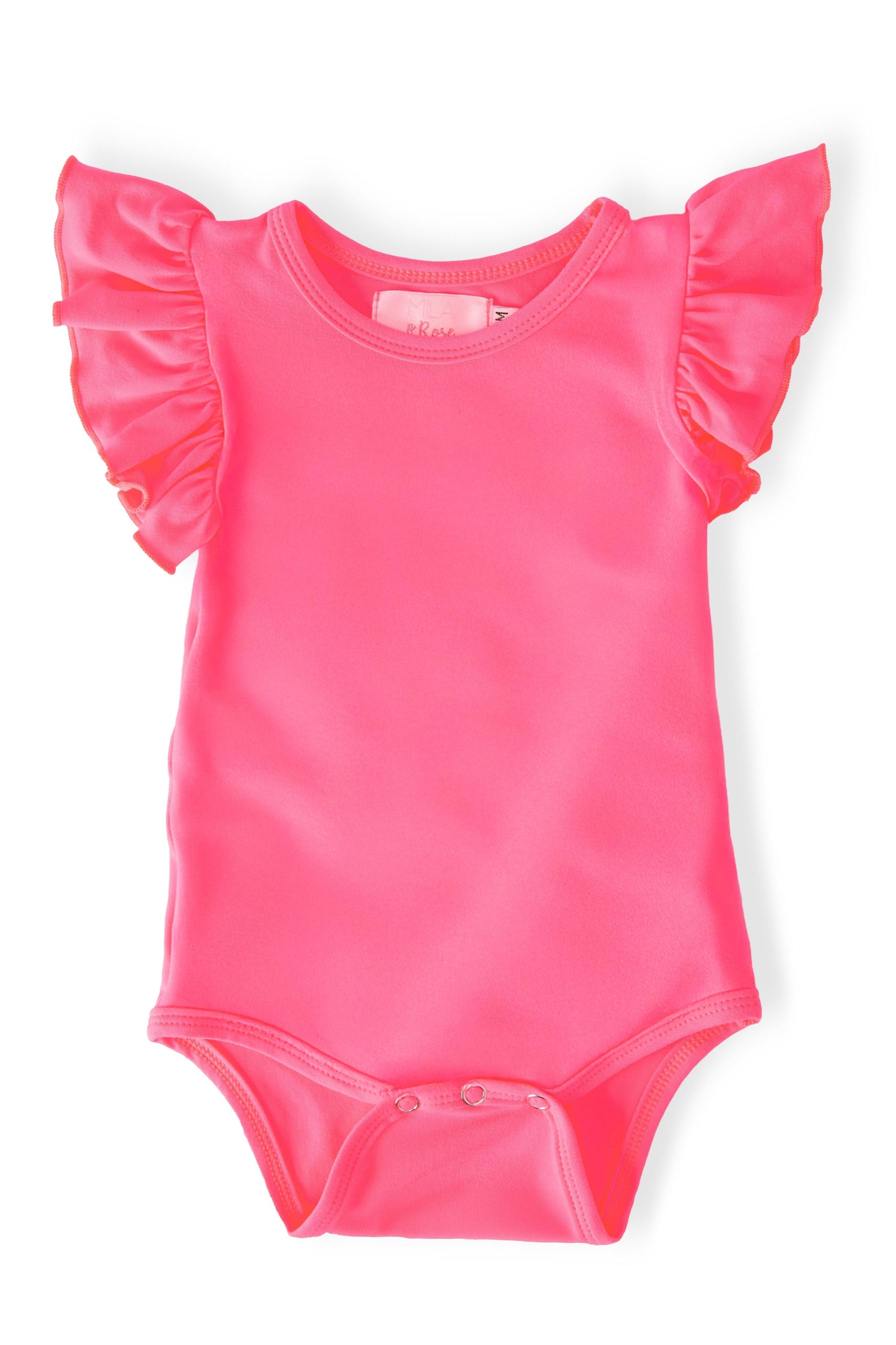Neon Pink S/S Flutter Bodysuit - Baby & Toddler Clothing, Pink, Ruffle, Infant bodysuit, Leotard | Everetts Place
