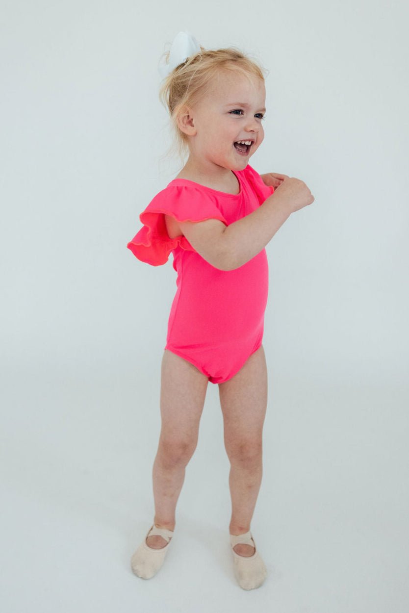 Mila & Rose ® Neon Pink S/S Flutter Sleeve Leotard - 