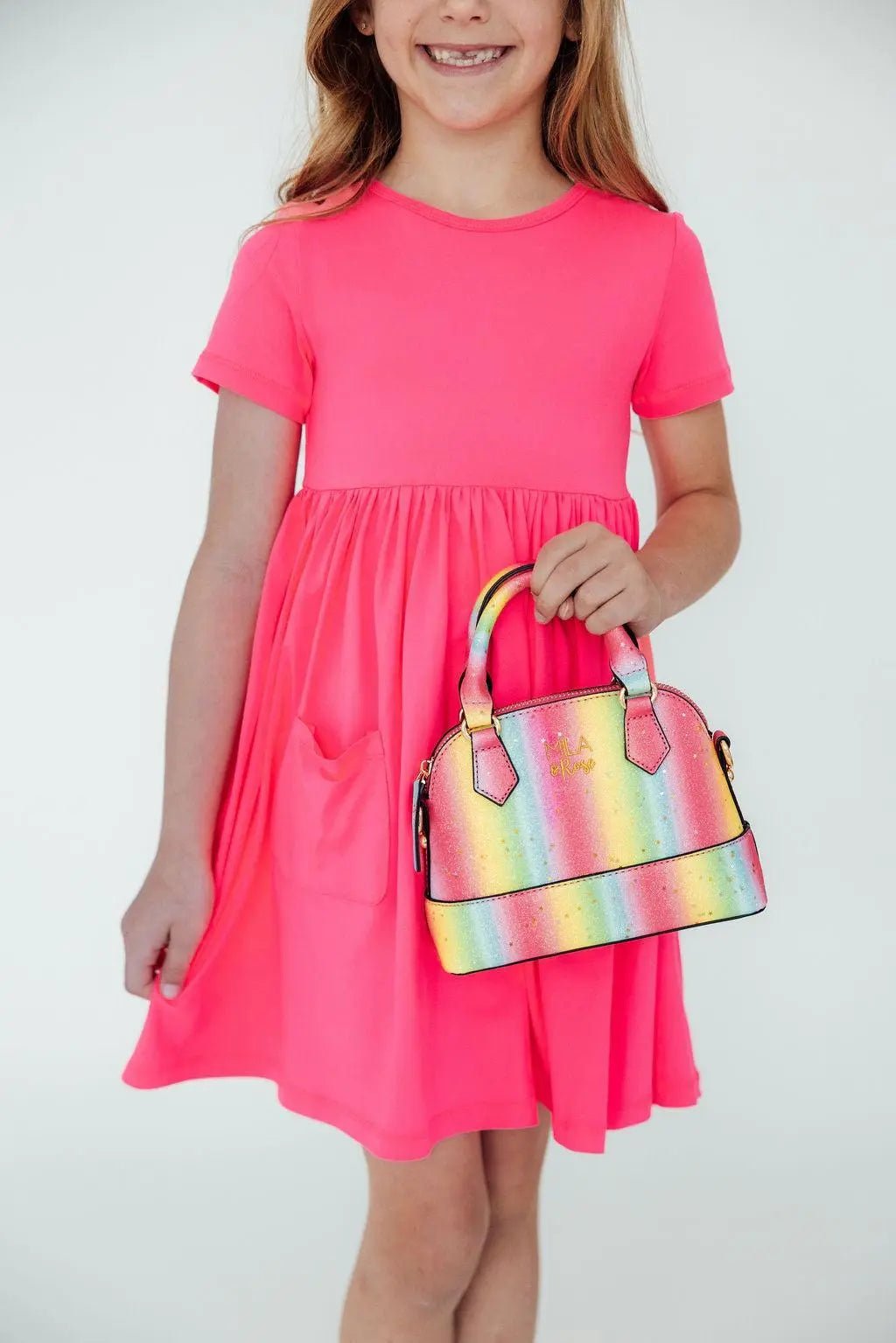 Mila & Rose ® Neon Rainbow Glitter Girl's Crossbody Purse - 