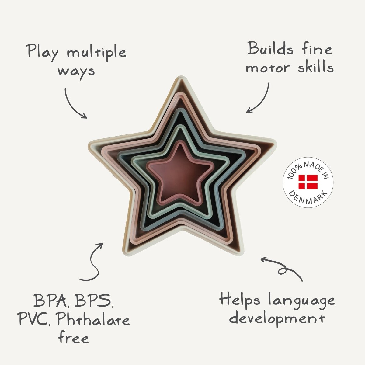 Mushie Nesting Stars Toy Set for Kids Aged 10 Months to 3 Years - Everetts Place Boutique - 