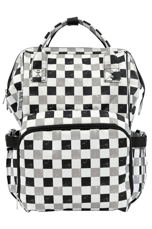 Neutral Check Diaper Bag Trendy Backpack Style for Busy Parents Texas Tushies