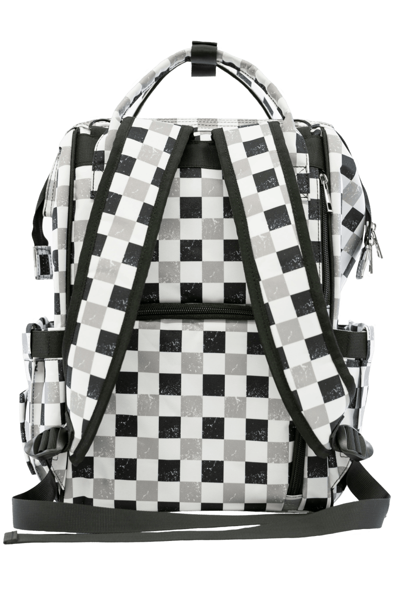 Texas Tushies Neutral Check Diaper Bag with Trendy Backpack Style for Busy Parents - 