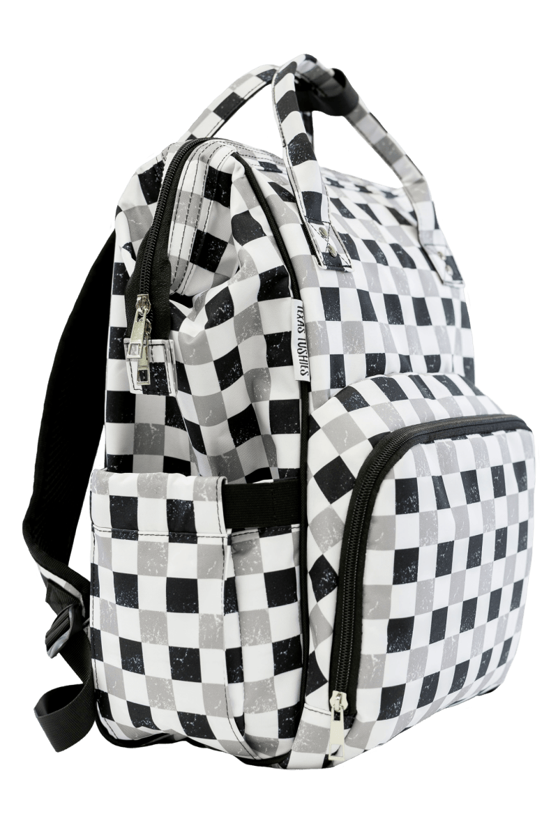 Neutral Check Diaper Bag with Trendy Backpack Style for Busy Parents - Everetts Place