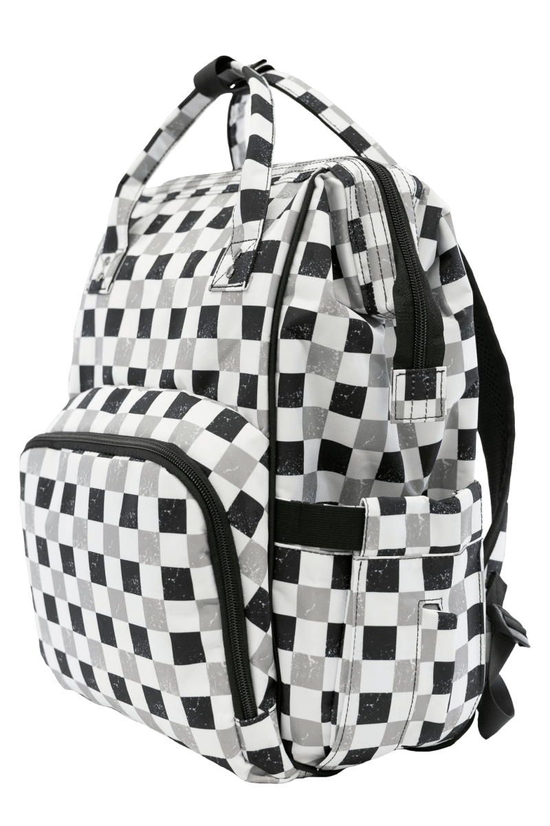 Neutral Check Diaper Bag with Trendy Backpack Style for Busy Parents - Everetts Place