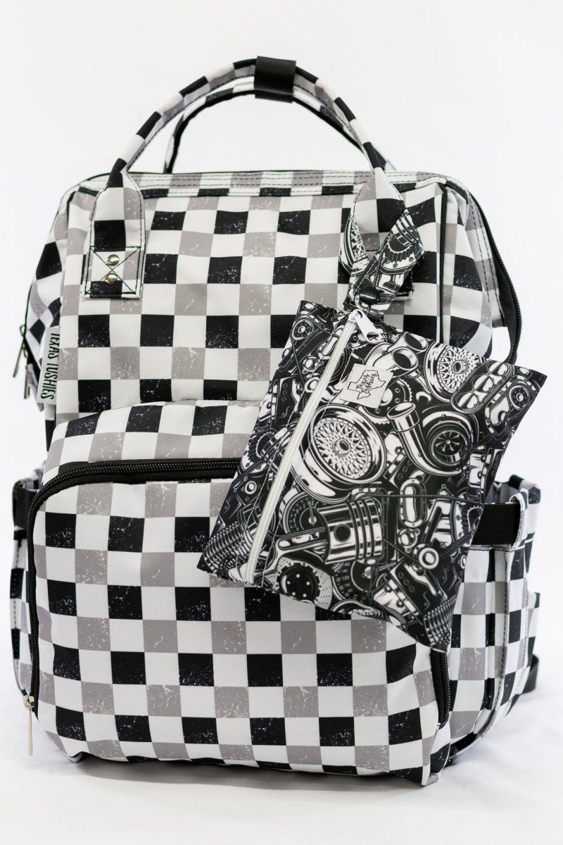 Neutral Check Diaper Bag with Trendy Backpack Style for Busy Parents - Everetts Place