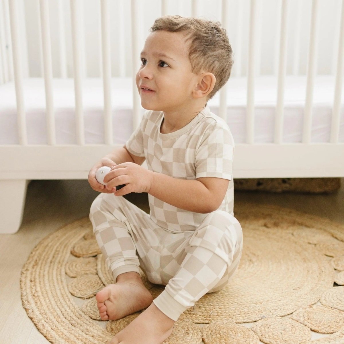 Little Joy Co. Neutral Checker Two Piece Bamboo Pajamas Sleepwear Set Soft - Everetts Place Boutique - 