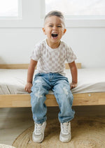 Little Joy Co. Neutral Checkered Bamboo Tee for Baby 3 to 6 Months - Everetts Place Boutique - 