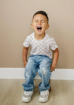 Little Joy Co. Neutral Checkered Bamboo Tee for Baby 3 to 6 Months - Everetts Place Boutique - 