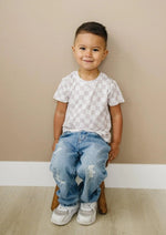 Little Joy Co. Neutral Checkered Bamboo Tee for Baby 3 to 6 Months - Everetts Place Boutique - 