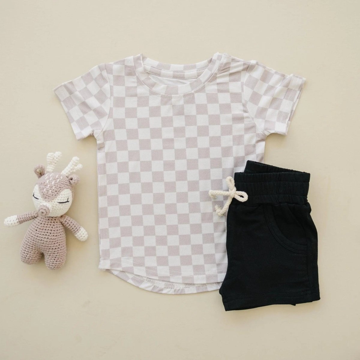 Little Joy Co. Neutral Checkered Bamboo Tee for Baby 3 to 6 Months - Everetts Place Boutique - 