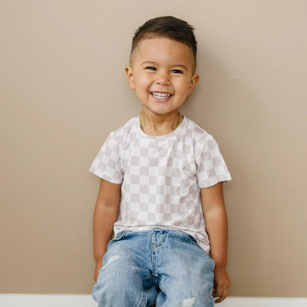 Neutral Checkered Bamboo Tee *Sizes 3/6m & sz 6 left - Sleeve, Neck, Baby & Toddler Clothing, Child, Textile | Everetts Place