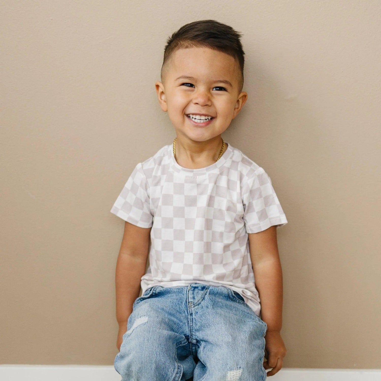 Neutral Checkered Bamboo Tee *Sizes 3/6m & sz 6 left - Sleeve, Neck, Baby & Toddler Clothing, Child, Textile | Everetts Place