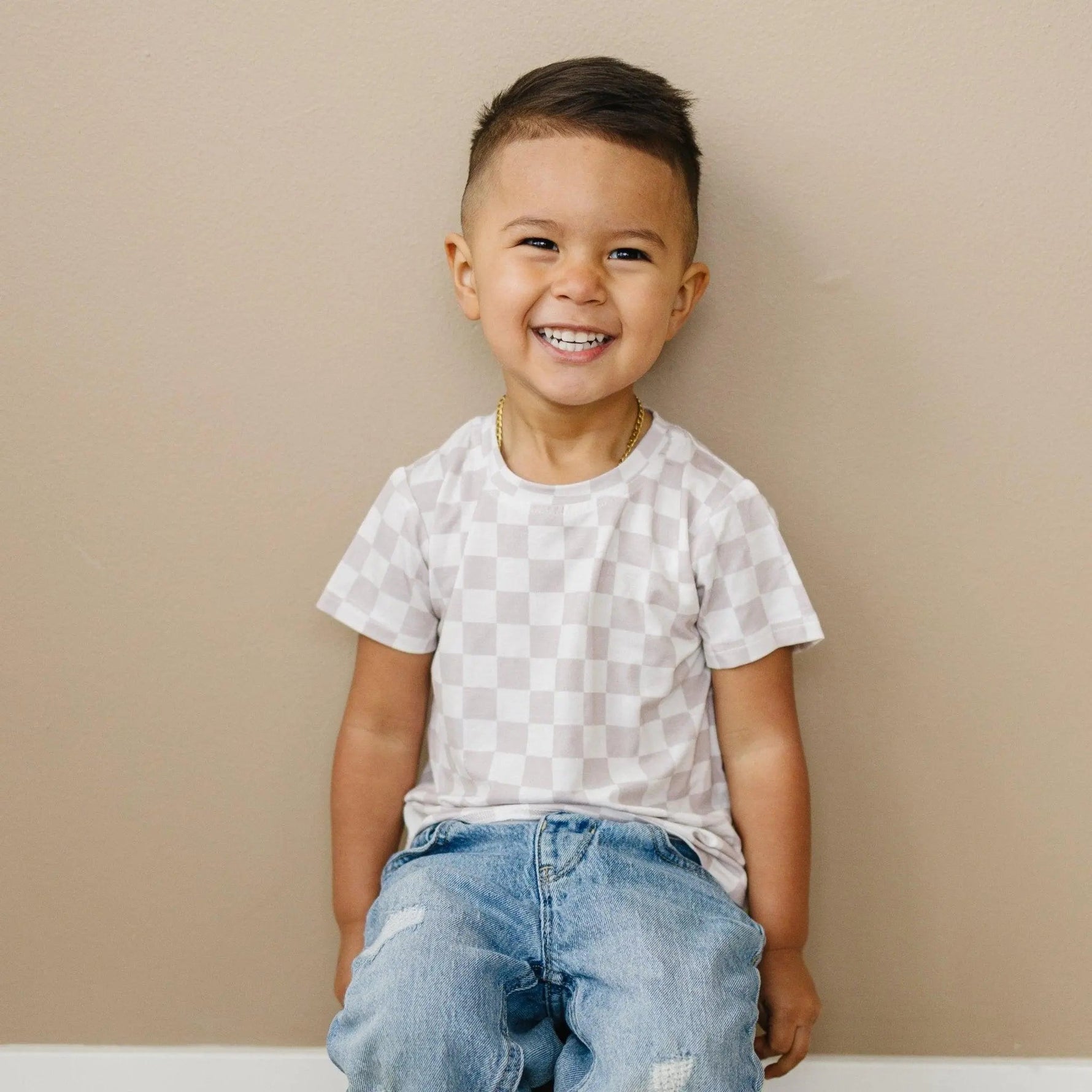 Neutral Checkered Bamboo Tee *Sizes 3/6m & sz 6 left - Sleeve, Neck, Baby & Toddler Clothing, Child, Textile | Everetts Place