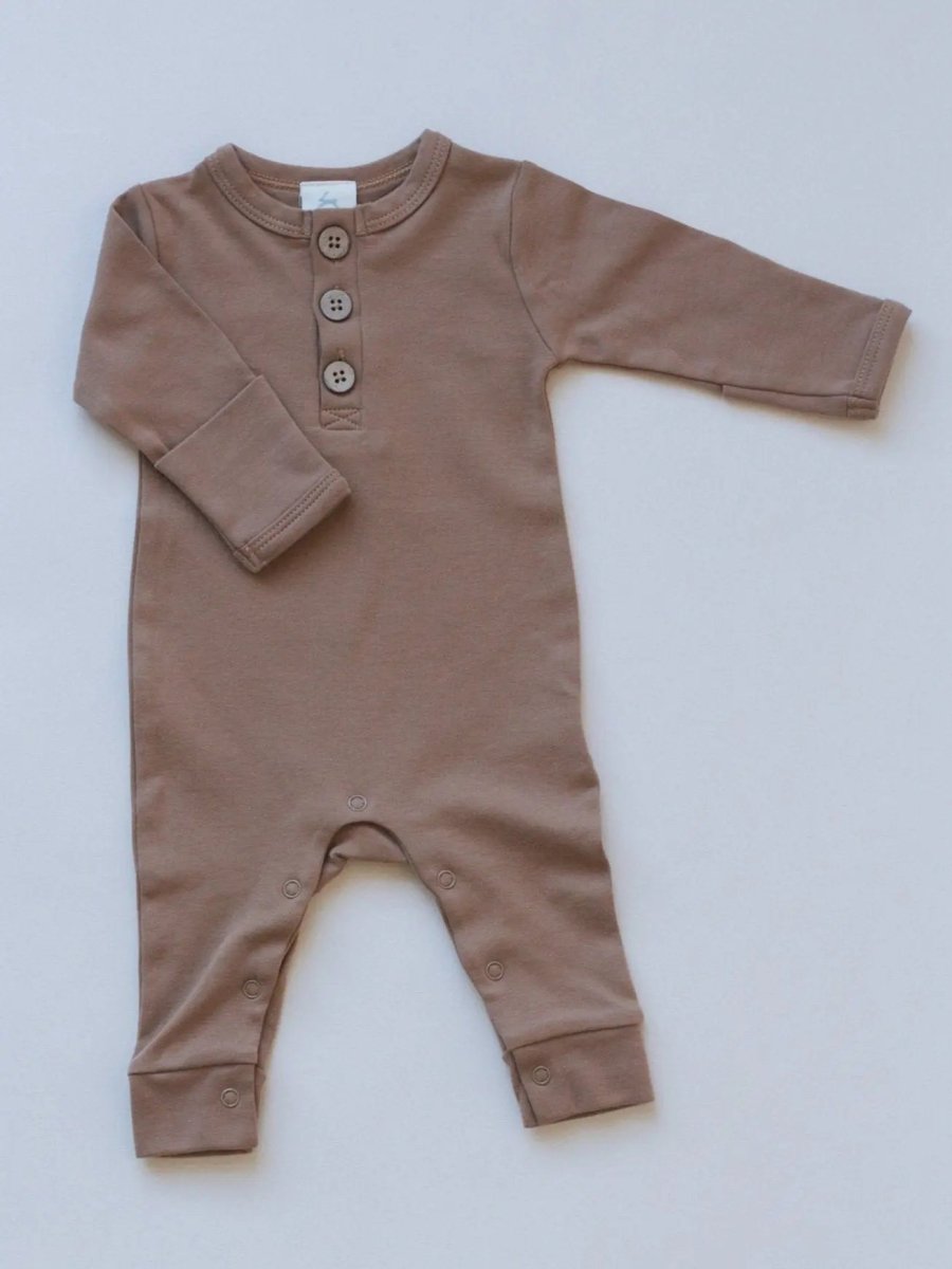 Little Joy Co. Neutral Organic Cotton Henley Romper For Babies Infant Wear - Everetts Place Boutique - 