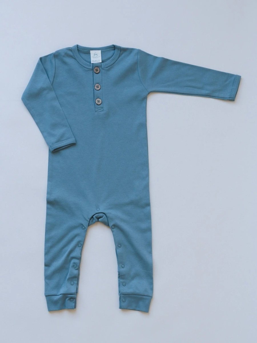 Little Joy Co. Neutral Organic Cotton Henley Romper For Babies Infant Wear - Everetts Place Boutique - 