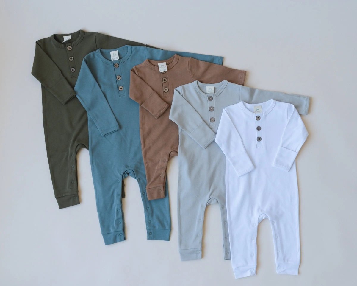 Little Joy Co. Neutral Organic Cotton Henley Romper For Babies Infant Wear - Everetts Place Boutique - 