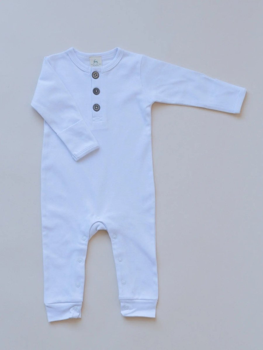 Little Joy Co. Neutral Organic Cotton Henley Romper For Babies Infant Wear - Everetts Place Boutique - 
