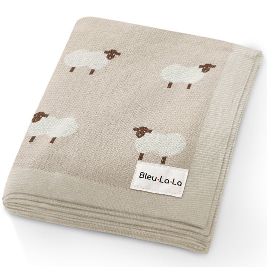 Whimsy Collection Luxury 100 Percent Cotton Knit Swaddle Baby Blanket Bleu La La