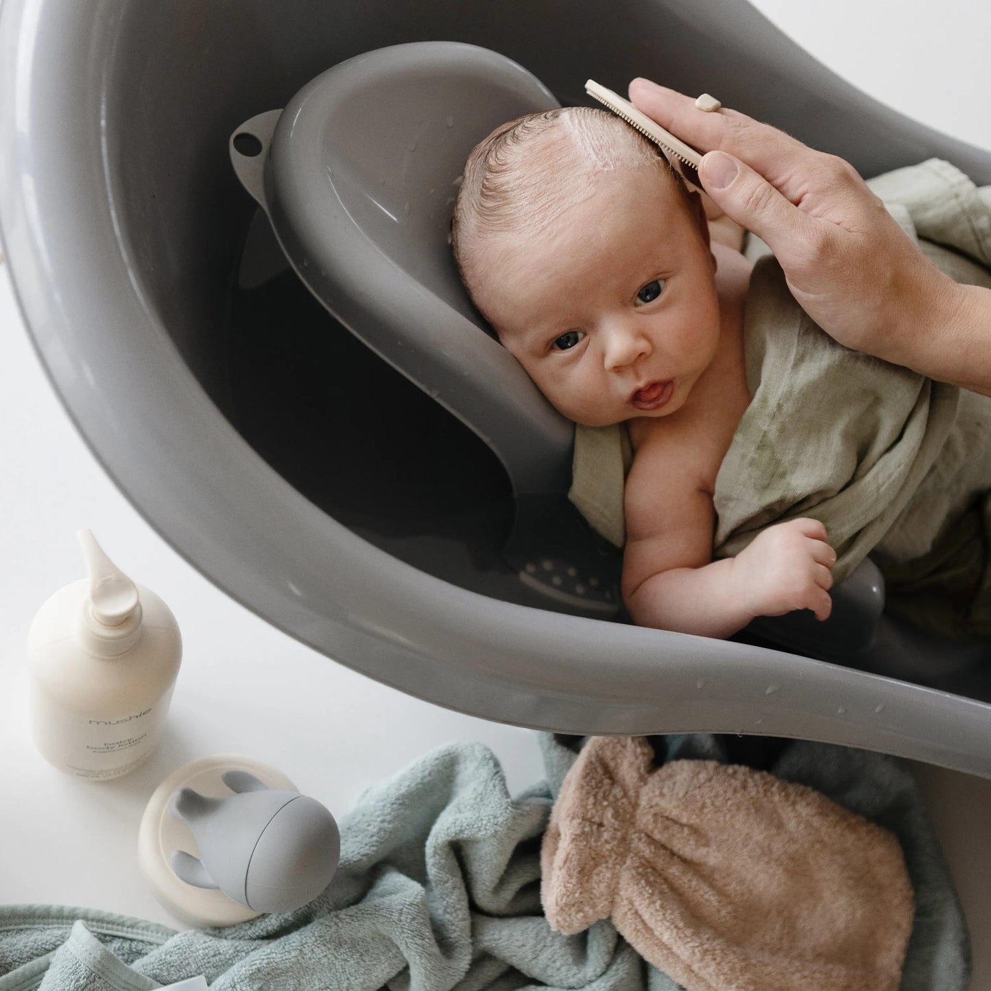Cradle Cap Brush for Babies with Soft Silicone Bristles for Gentle Exfoliation and Massage Mushie