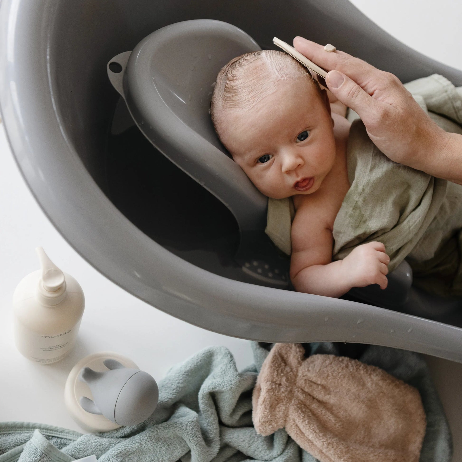 Cradle Cap Brush for Babies with Soft Silicone Bristles for Gentle Exfoliation and Massage Mushie