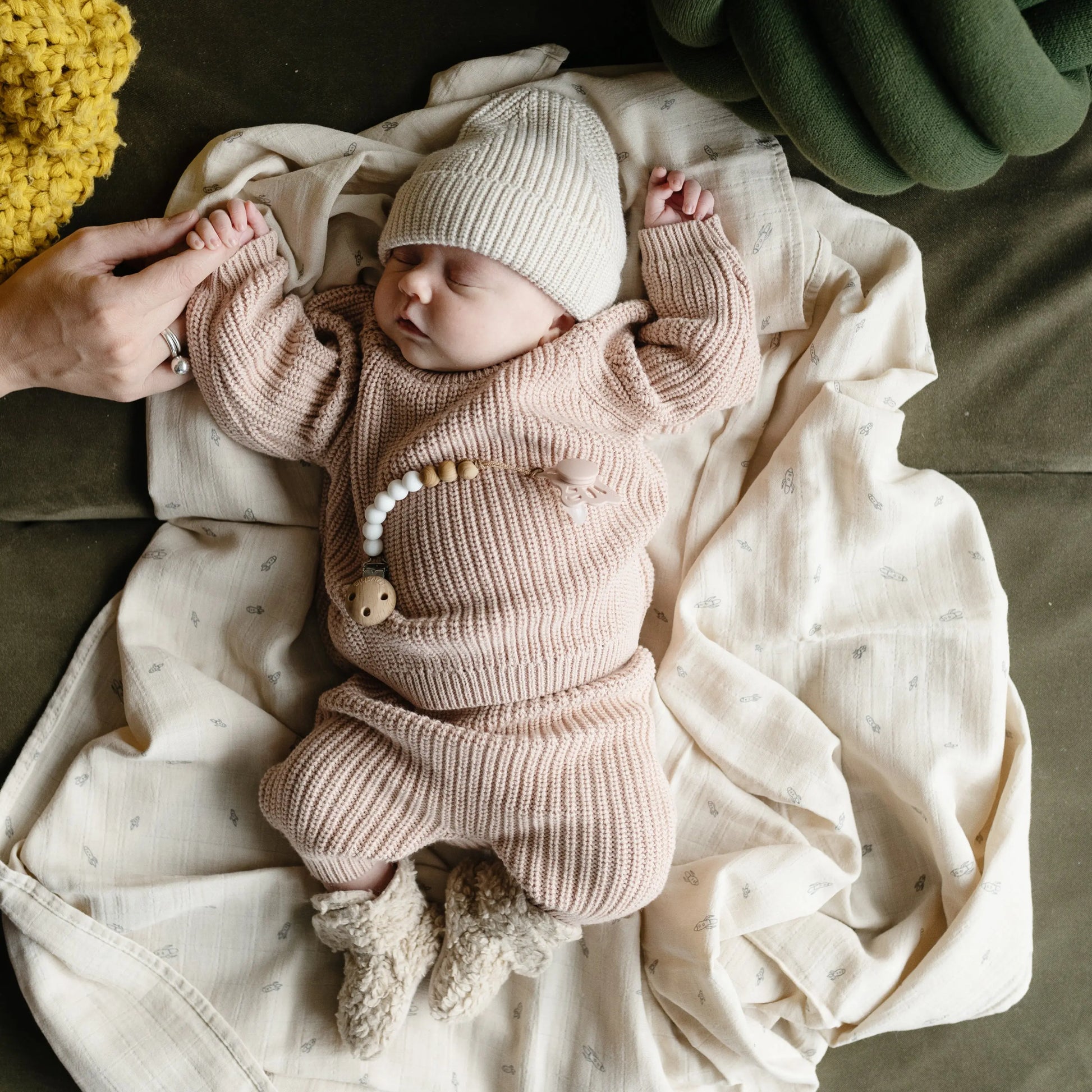 Organic Cotton Muslin Swaddle Blanket for Baby Cuddling and Nursing Mushie
