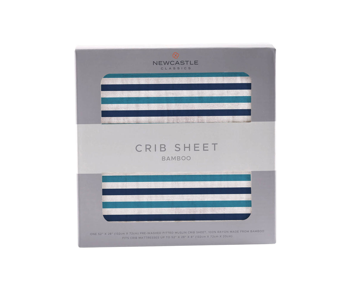 Newcastle Classics Newcastle Classics Blue And White Stripe Bamboo Muslin Crib Sheet 28x52Everetts Place