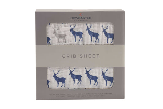 Newcastle Classics Blue Deer Crib Sheet 100 Percent Natural Cotton Muslin 28x52 Inches Newcastle Classics