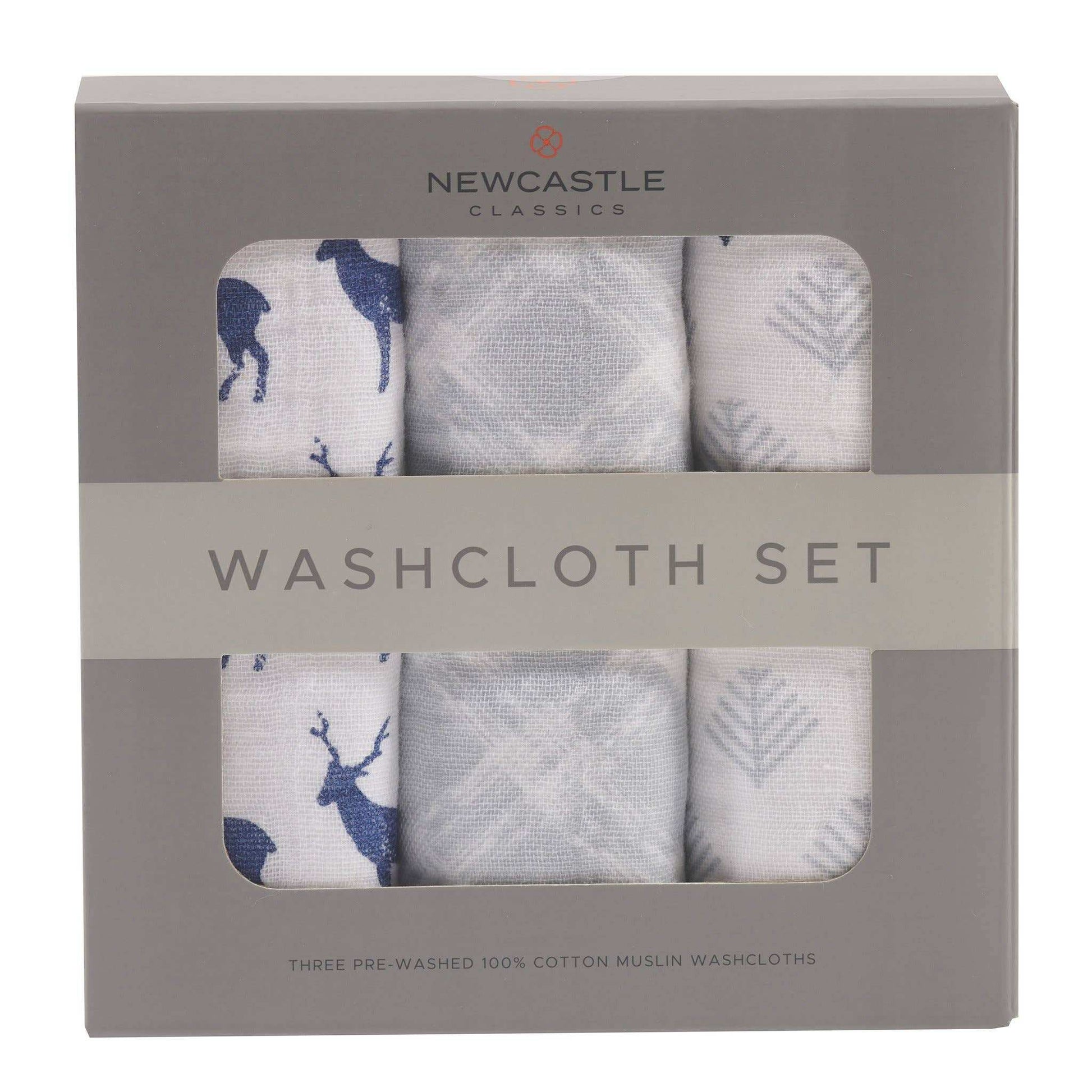 Newcastle Classics Blue Deer Washcloth Set of 3 100 Percent Plush Cotton Newcastle Classics