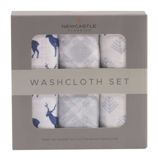 Newcastle Classics Blue Deer Washcloth Set of 3 100 Percent Plush Cotton Newcastle Classics