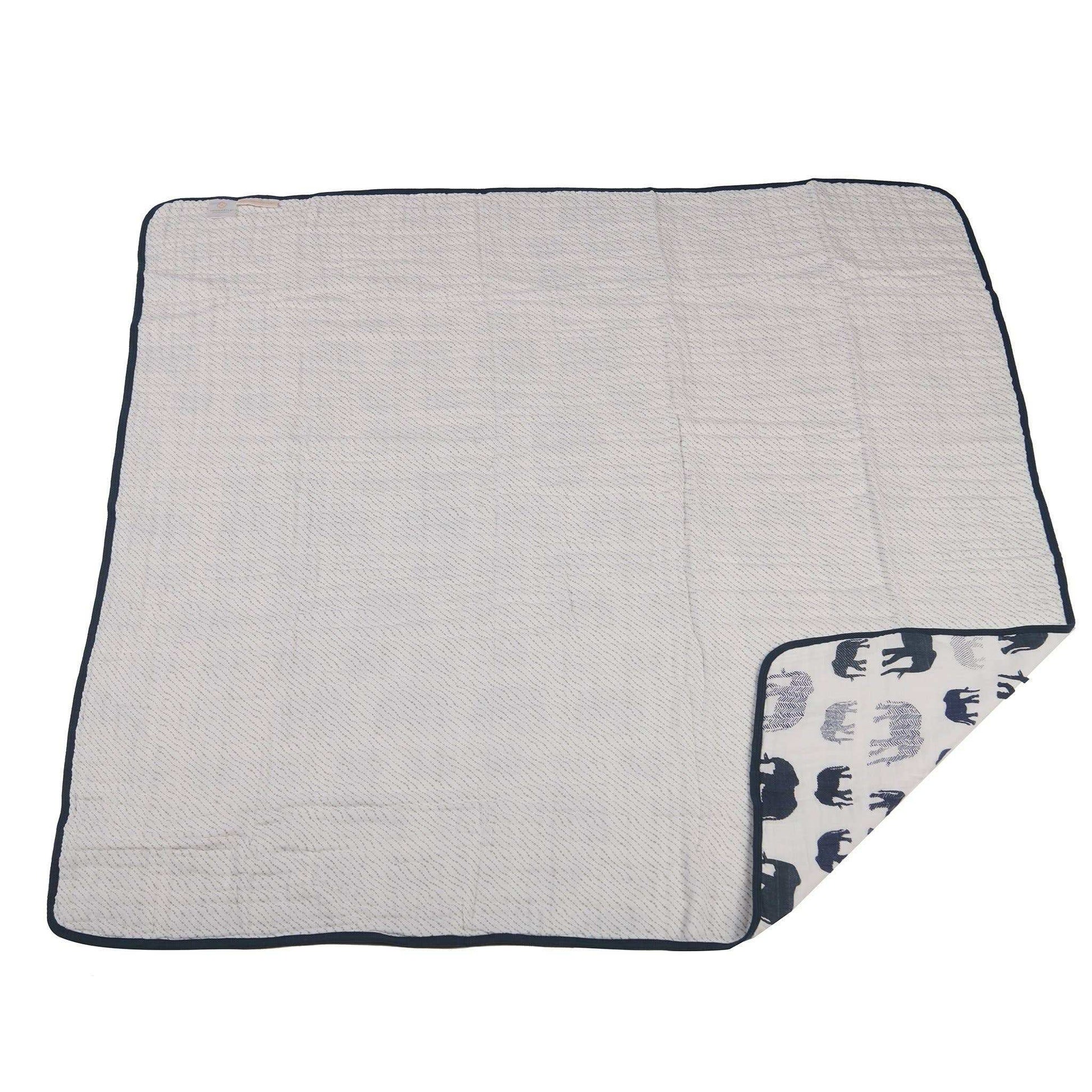 Newcastle Classics Blue Elephant and Spotted Wave Blanket for Kids 100 Percent Natural Cotton Muslin 47 Inch x 47 Inch Newcastle Classics