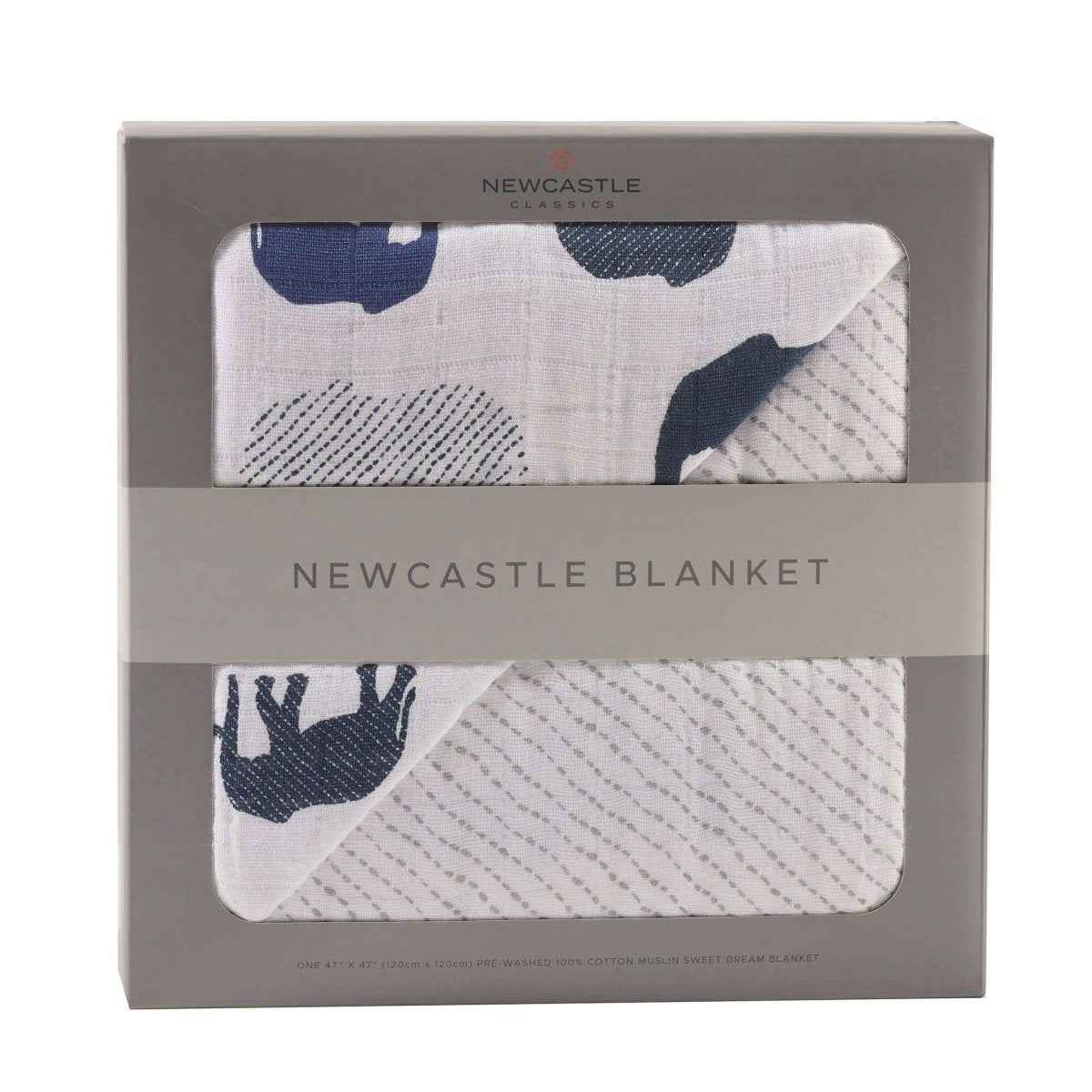 Newcastle Classics Cotton Muslin Blanket with Blue Elephant Design for Kids - Everetts Place