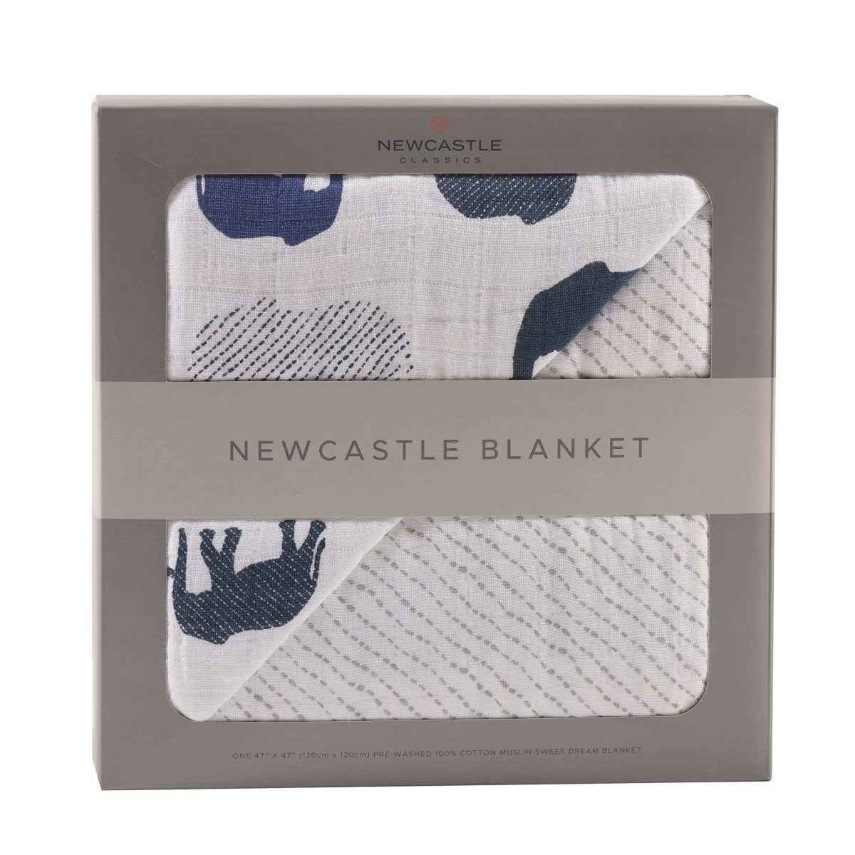 Newcastle Classics Cotton Muslin Blanket with Blue Elephant Design for Kids - Everetts Place