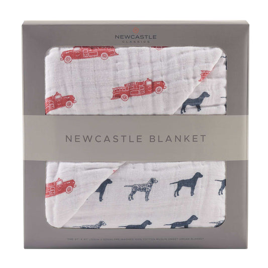 Newcastle Classics Fire Truck and Dalmatian Cotton Blanket 47 x 47 Inches Newcastle Classics