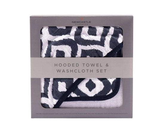 Newcastle Classics Moroccan Blue Cotton Hooded Towel and Washcloth Set for Kids Newcastle Classics
