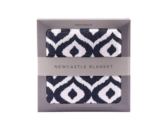 Newcastle Classics Moroccan Blue Cotton Muslin Blanket Four Layers 100 Percent Natural Cotton Soft Breathable Fabric Newcastle Classics