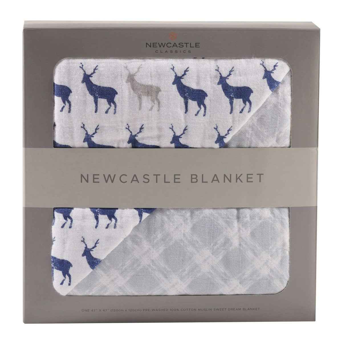 Newcastle Classics Muslin Blanket with Blue Deer Design for Infants - Everetts Place