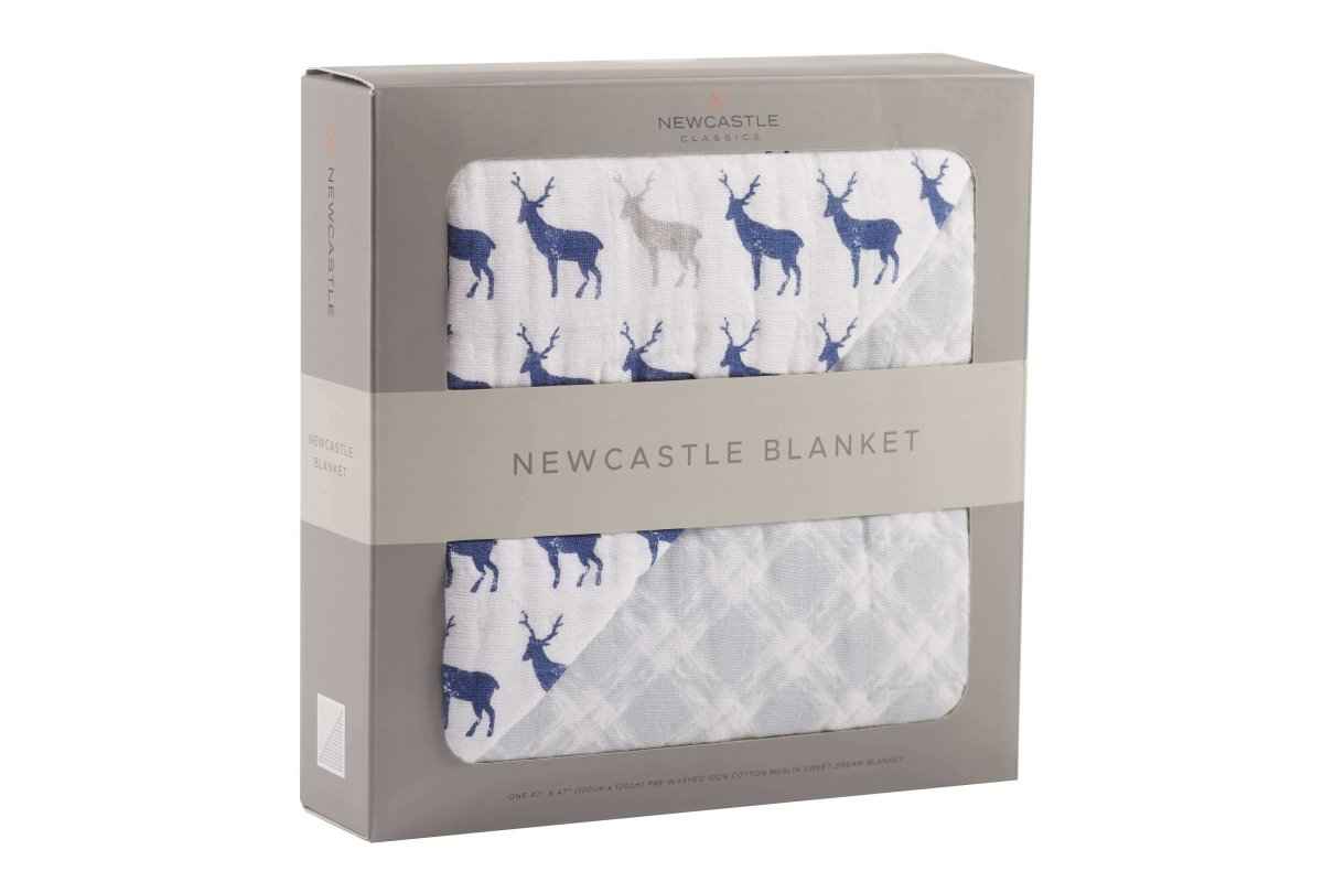 Newcastle Classics Muslin Blanket with Blue Deer Design for Infants - Everetts Place