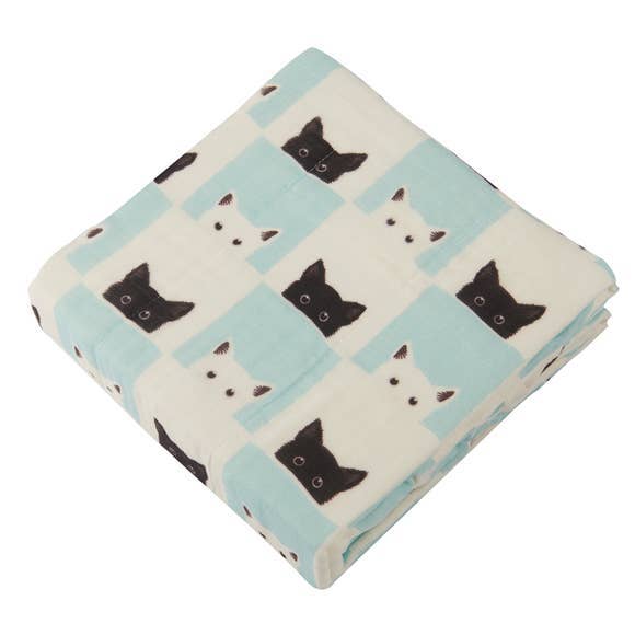Newcastle Classics Newcastle Classics Peek A Boo Cats White Bamboo Muslin Baby Blanket 47x47Everetts Place