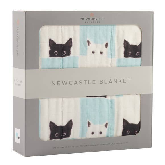 Newcastle Classics Newcastle Classics Peek A Boo Cats White Bamboo Muslin Baby Blanket 47x47Everetts Place