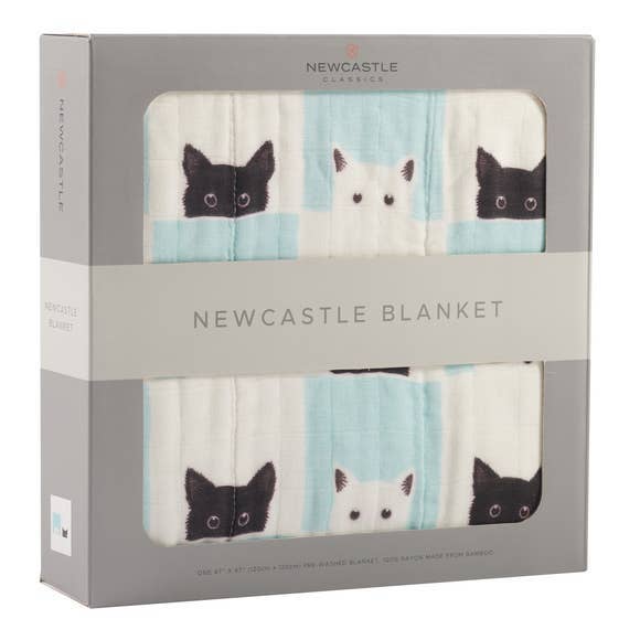 Newcastle Classics Newcastle Classics Peek A Boo Cats White Bamboo Muslin Baby Blanket 47x47Everetts Place