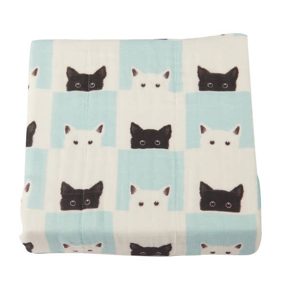 Newcastle Classics Newcastle Classics Peek A Boo Cats White Bamboo Muslin Baby Blanket 47x47Everetts Place
