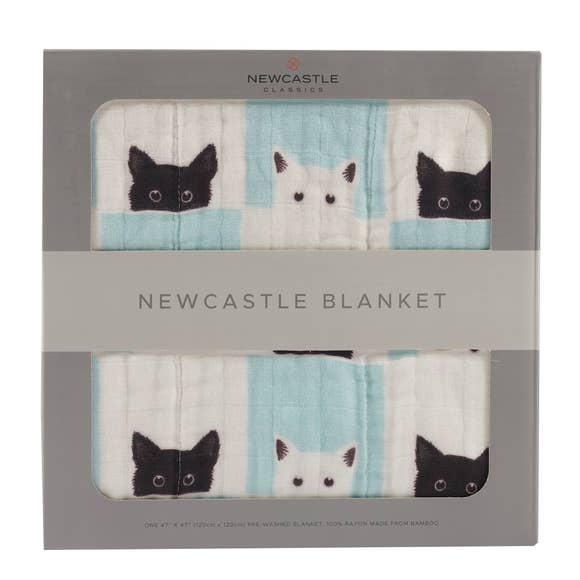 Newcastle Classics Newcastle Classics Peek A Boo Cats White Bamboo Muslin Baby Blanket 47x47Everetts Place