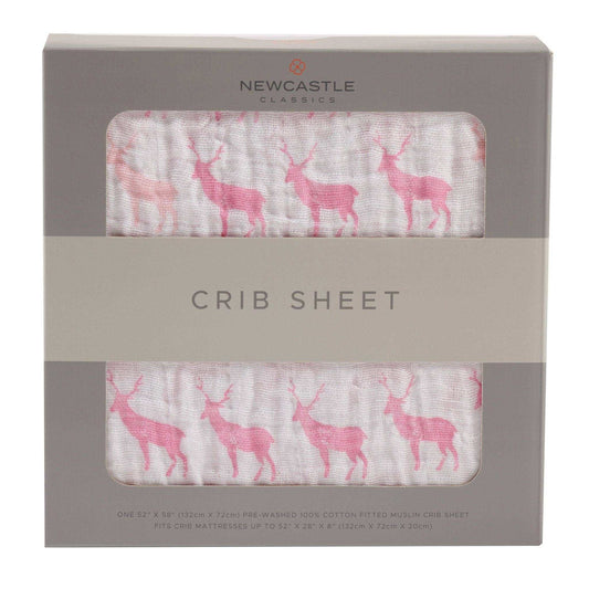 Newcastle Classics Pink Deer Cotton Muslin Crib Sheet 100 Percent Natural Soft Breathable 28x52 Inches Newcastle Classics