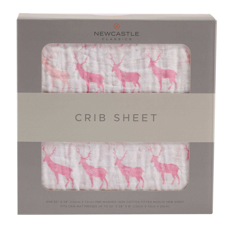 Newcastle Classics Pink Deer Cotton Muslin Crib Sheet 100 Percent Natural Soft Breathable 28x52 Inches Newcastle Classics